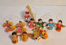 Vintage Lot Of 13 Miniature Christmas Ornaments Plastic And Wood 