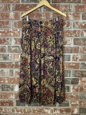 Vintage Floral A-line Pleated Front Maxi Skirt 12 Navy Red Earth-tones Boho USA
