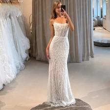 Luxury Mermaid Wedding Dress Bead Lace Appliques Strapless Cocktail Bridal Gowns