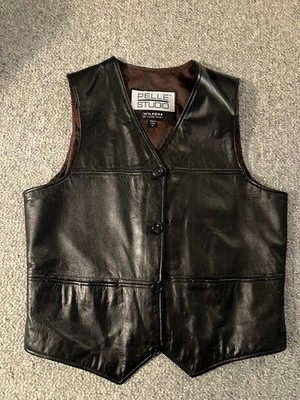 Vintage Wilsons Pelle Studio black leather Front  Dress vest Men s Medium