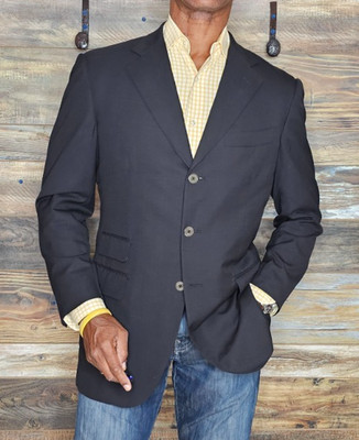ZILLI Paris Black Wool Dual Vent Stitched Lapel Custom Buttons Blazer Jacket 40R