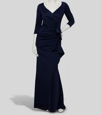 Xscape Womens Blue Scuba Crepe Ruffle V-Neck 3/4-Sleeve Dress Size 10