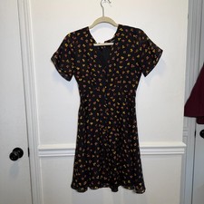 Madewell Silk Floral Mini Dress Black V-Neck Fit & Flare Lined Size 0