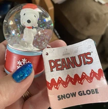 Peanuts Christmas Snoopy Wearing Santa Hat 2025 Mini Water Globe 2” NEW