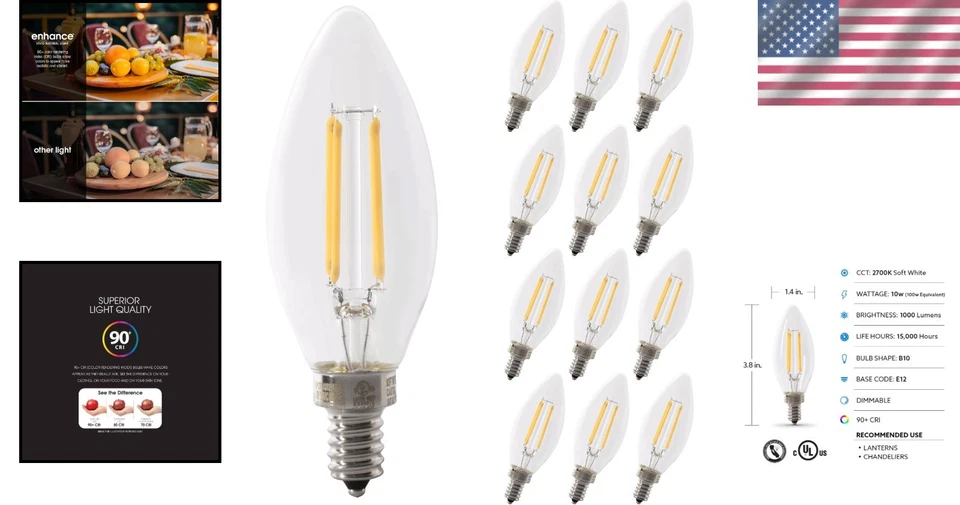 LED Candelabra Light Bulb, 100W Equivalent, Dimmab - Image 2 of 4