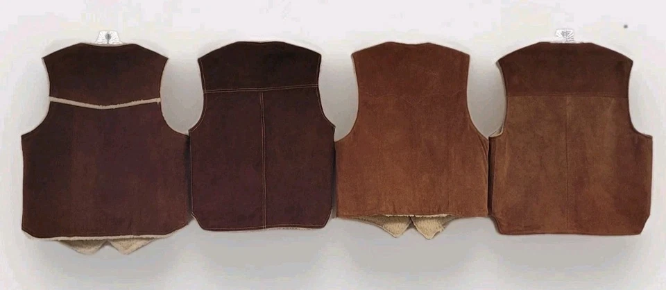 LOT OF 4 VINTAGE LEATHER SUEDE VESTS WESTERN CORDUROY SHERPA LINED SNAPS ADULT - Image 2 of 4