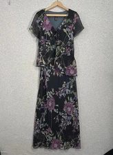 Maxi Dress Womens 10 Blue Purple Floral Feminine Sheer Whimsigoth Fairy Y2K