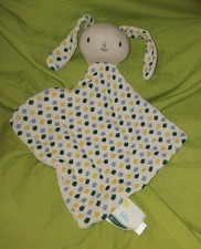 Doudou plat Lapin blanc écru bleu jaune fleurs KLORANE en TBE