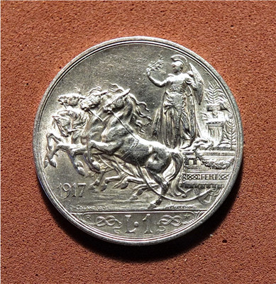 ITALY - 1917R - 1 LIRA VITTORIO EMANUELE III - SILVER-HIGH GRADE- KM#57  HOKS 2
