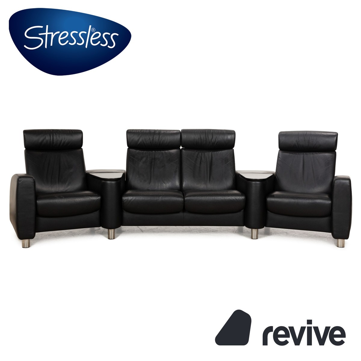 Stressless Arion Leather Four-Seater Black Manual Function Sofa