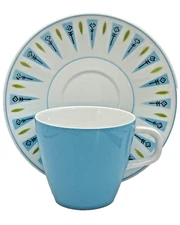 Mikasa Cera Stone Blue Point Cup and Saucer Set Mid Century Modern