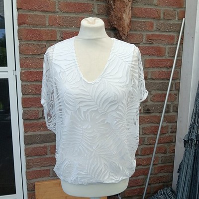 Alba Moda Top weiß Gr. S/M Viskose mit Blattmuster BLUSE 36 38
