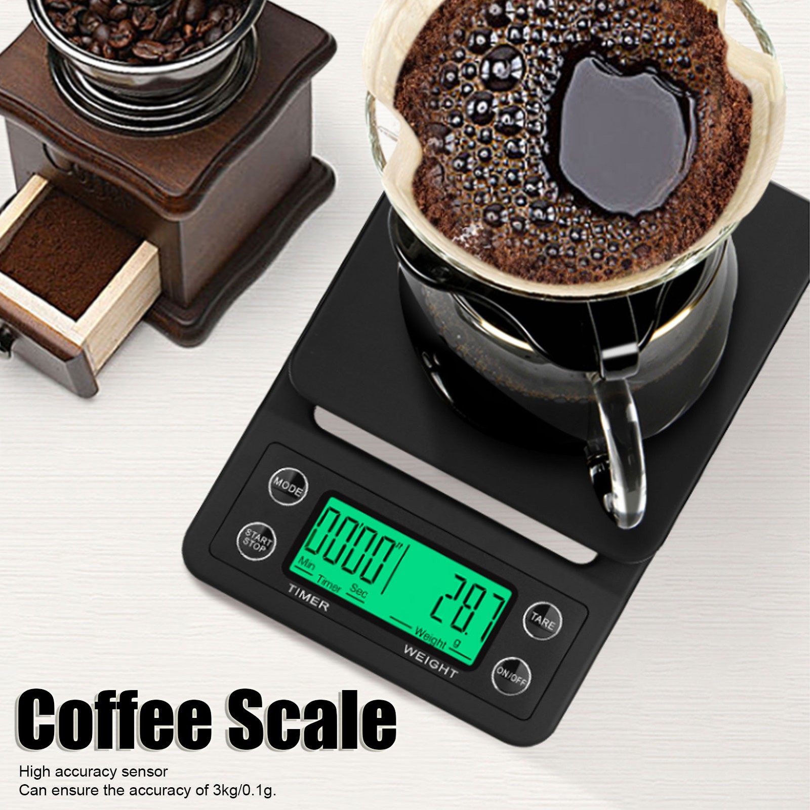 .3kg/0.1g Electronic Scale LCD Digital Kitchen Coffee Scale With Timer Function