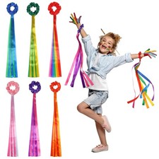 12 Pcs Rainbow Dance Ribbons, Dancing Rhythm Wrist Streamers Multicolor Hand ...