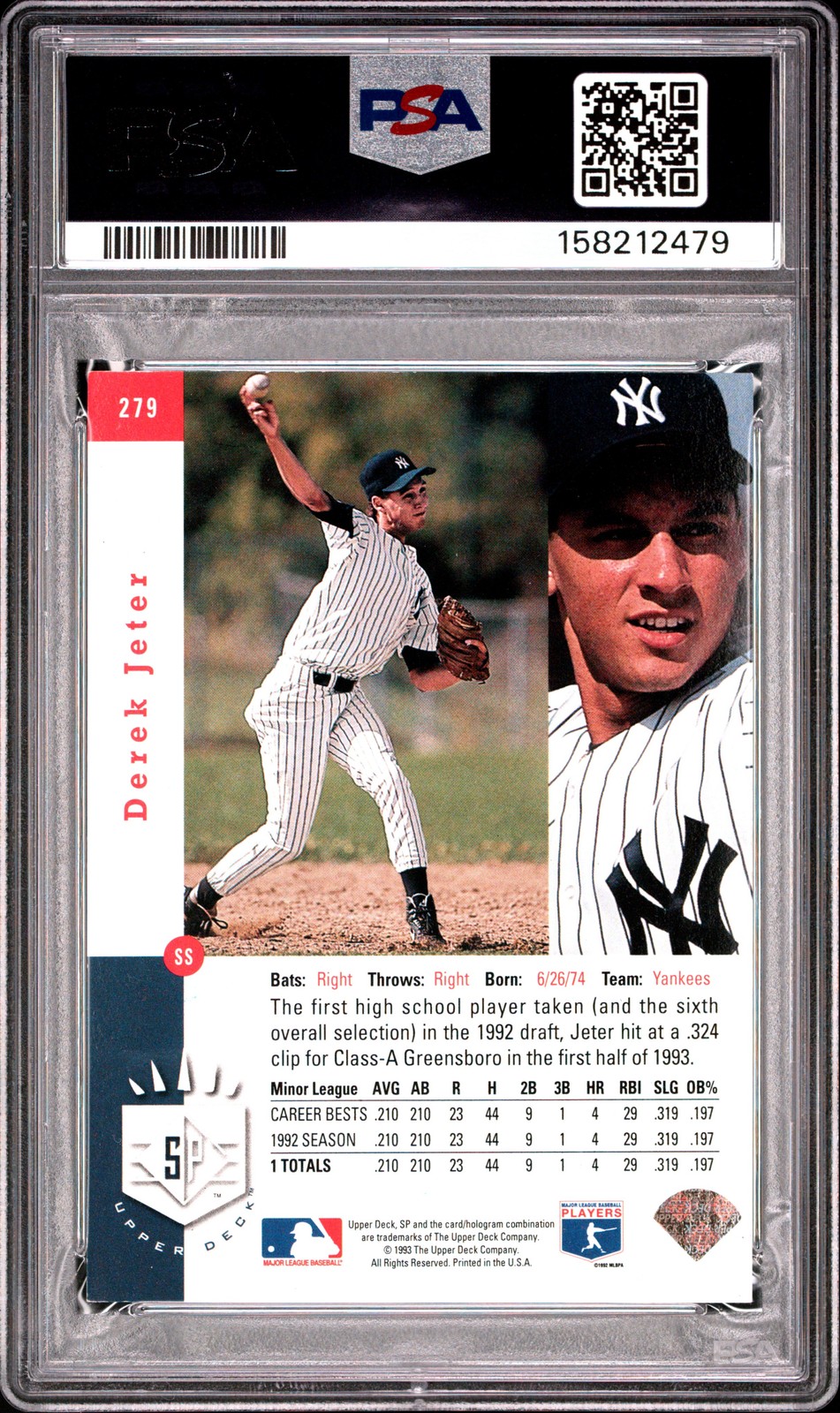 1993 SP FOIL #279 DEREK JETER ROOKIE RC PSA 5 view 2
