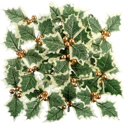 30 Pieces Artificial Holly Berry with Green Leaves for Christmas Wreath Arran...