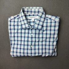 Mizzen+Main Shirt Mens Large Blue Pink Gingham Plaid Trim Fit Button Up 1WS-0017