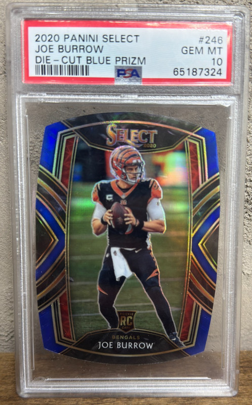 2020 Panini Select Club Level Joe Burrow Die-Cut Blue Prizm Rookie PSA 10
