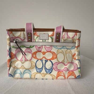 NWT 2007 Coach Scribble Multicolor Tote F10674 – Pink Trim Bag