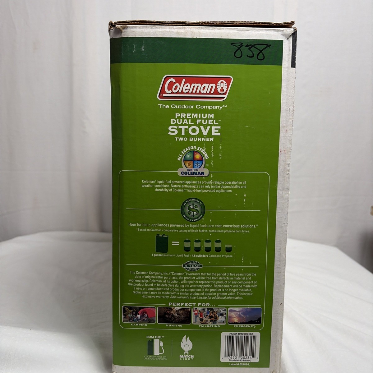 Coleman Dual Fuel Campstove 424 2-Burner Unleaded Gas Stove Never