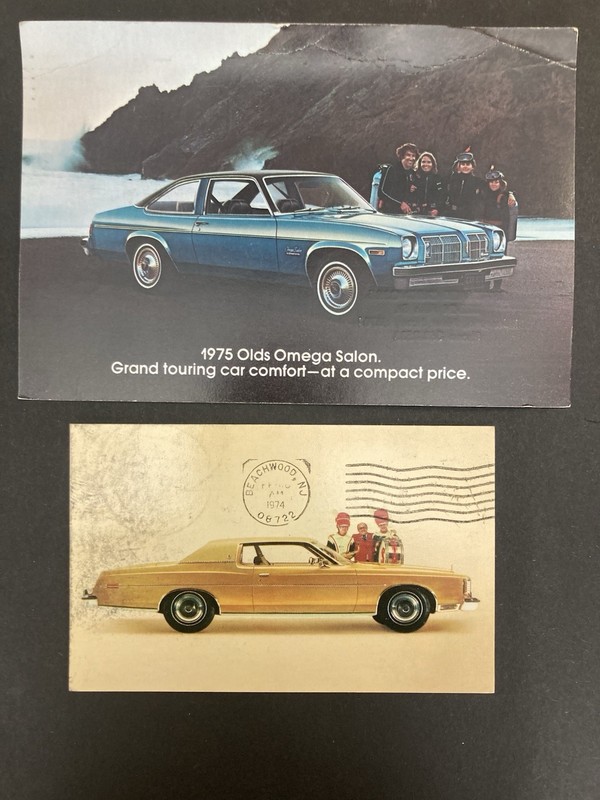 VTG Auto Advertising Postcards 2-Door Hardtops 1974 Ford LTD & 1975 Olds Omega