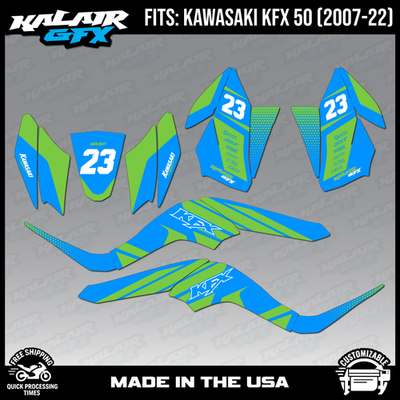 Graphics Kit for Kawasaki ATV KFX50(2007-2022) OEM Series - Cyan
