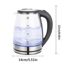 1.8L Electric Kettle Glass Fast Boil 360° Blue LED Illuminated Portable Jug