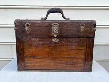 Vintage George Scherr Co. 7 Drawers Oak Wood Machinist Tool Chest Box