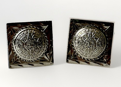 Vintage Mexico Sterling Alpaca Aztec Calendar Design Cufflinks Estate Used New - Picture 7 of 13