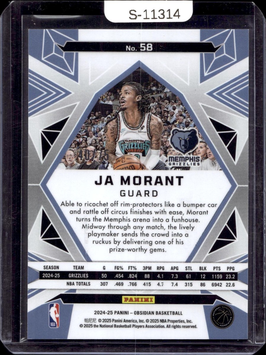 2024-25 Panini Obsidian #58 Ja Morant Electric Etch Purple Flood