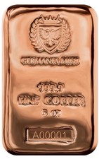 Lingotto 5 Oz. Oncie Rame puro 999 Germania Mint Copper grammi ologramma