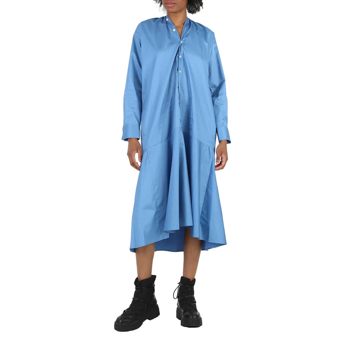MM6 Maison Margiela Женское асимметричное хлопчатобумажное платье-рубашка Берлинского синего цвета, Бренд