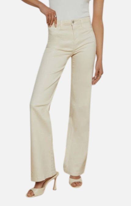 L'agence Women's Ivory Clayton Coated Wide Leg Jeans Pants Size 28