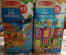 Melissa  Doug Jumbo Floor Puzzles USA Map  Alphabet Letters Animals 34x22" LOT