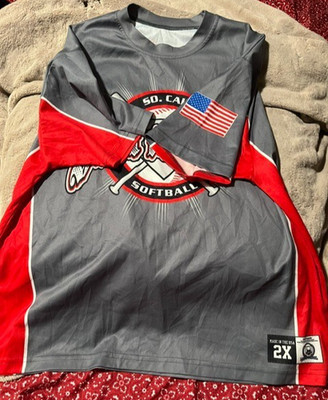 SO.CAL JUST FOR FUN SOFTBALL SHIRT SHORT SLEEVE GREY/RED 2X DON'S MOM ON BACK