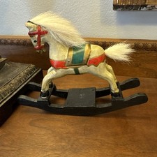 Vintage Hand Painted Wood Rocking Glider White Horse Toy White Hair Tail 5"