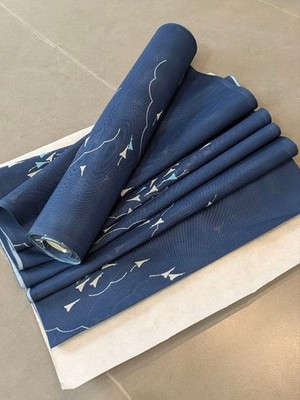 Japanese Kimono Untailored Summer  Washable Silk Kyoto Dyeing Komon Blue 