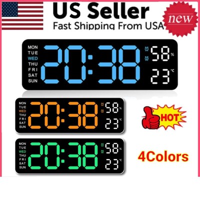 9'' Digital LED Desk Alarm Clock Large LCD Display Wall Clock Temperature Date