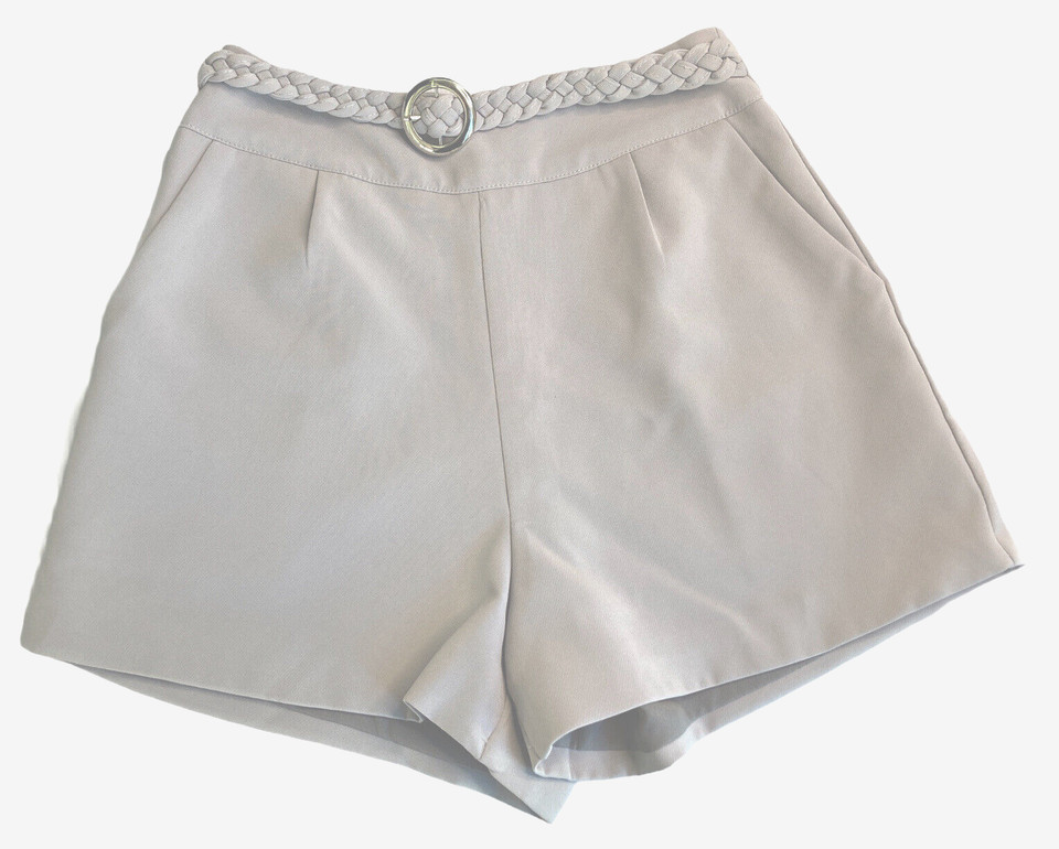 Anna Dress Shorts Wmn Sz S  8-10 Plait Belt Detail High Rise Lined Back Zip Grey