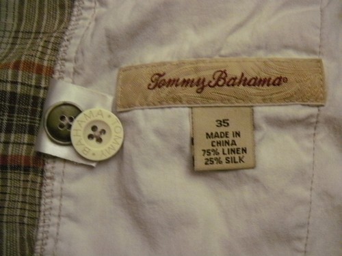 Tommy Bahama Shorts Men 35 Tan Brown Plaid Linen Silk Blend Flat Front - Picture 3 of 13