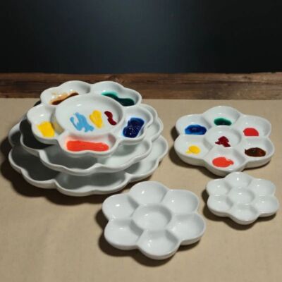 Ceramic Paint Palette Tray - 8.65x8.65 Inch Porcelain Mixing Plate For Artists