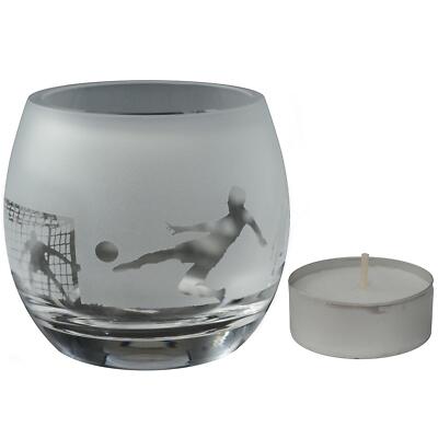 Glass Tealight Holder Soccer Sandblast Candle Sport Ornament Gift Boxed Animo