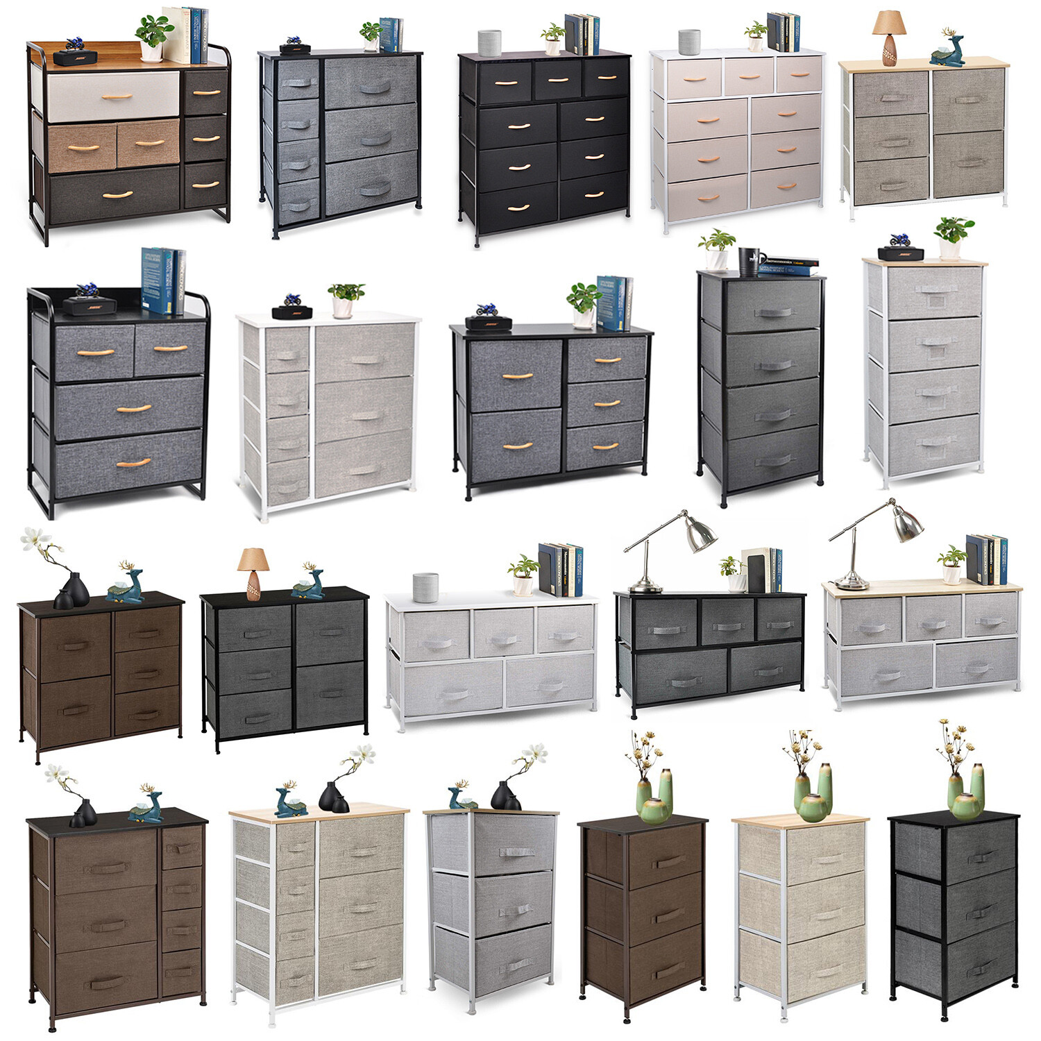 Cerbior Chest of Fabric Drawers Dresser Furniture Bins Bedroom Storage Organizer