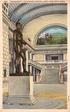 Salt Lake City, UT, Utah State Capitol, Massasoit Statue, Vintage Postcard b3775