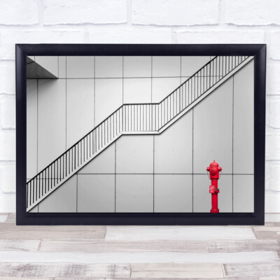 Treppe Treppe Treppe Treppenhaus Hydranten Pfosten Flucht rot Wandbild Druck