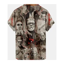Classic Horror Monster Movie Frankenstein 3D Printed Unisex Button Up Shirt Top_