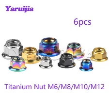 6pcs Titanium Nuts M6 M8 M10 M12 Flange Hex Ti Alloy Nut With Metal Lock Grade 5