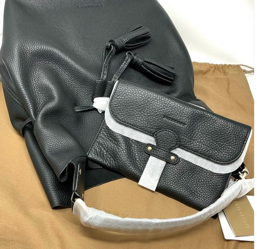 Bolso Bucket Burberry Negro Borlas Cuero Guijarro Cordón Nuevo con Etiquetas - Imagen 14 de 23