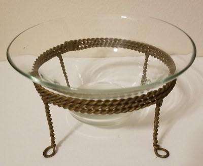  Glass Serving or Soap Bowl with Twisted Metal Accent Base