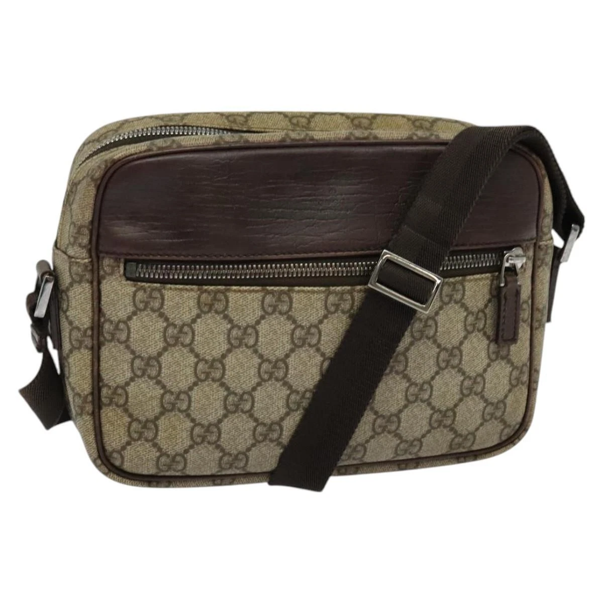 Sac à bandoulière GUCCI GG Supreme PVC marron argent 114291 authentique ki5608